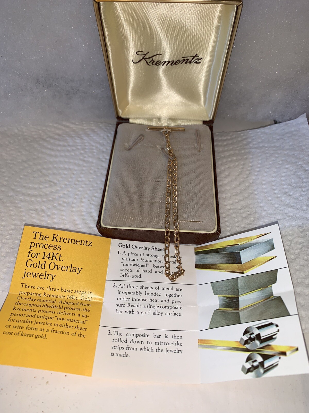 Vintage Krementz Tie Chain Original VTG Box and Paper… Gem