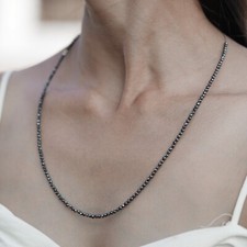 Black Diamond Beads Faceted Necklace Round Handmade