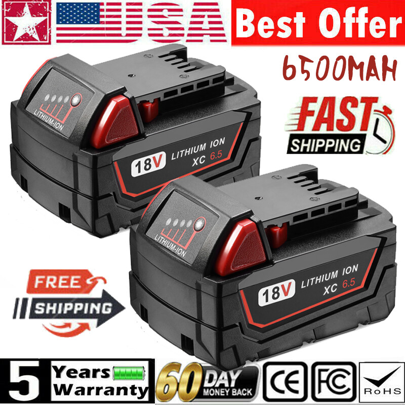 Image 1 - 2-PACK For Milwaukee M18 Lithium XC 6.5 AH Extended Capacity Battery 48-11-1860