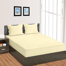 1 PC Fitted Sheet 20" Depth 1000 TC Egyptian Cotton Ivory Stripes Queen Size