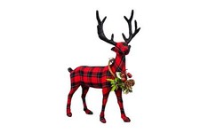 35cm Tartan Reindeer Statue Christmas Figure Centerpiece Window Xmas Decoration