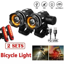 2 Sets USB Rechargeable LED Bicycle Headlight Bike Front Rear Lamp Cycling Light