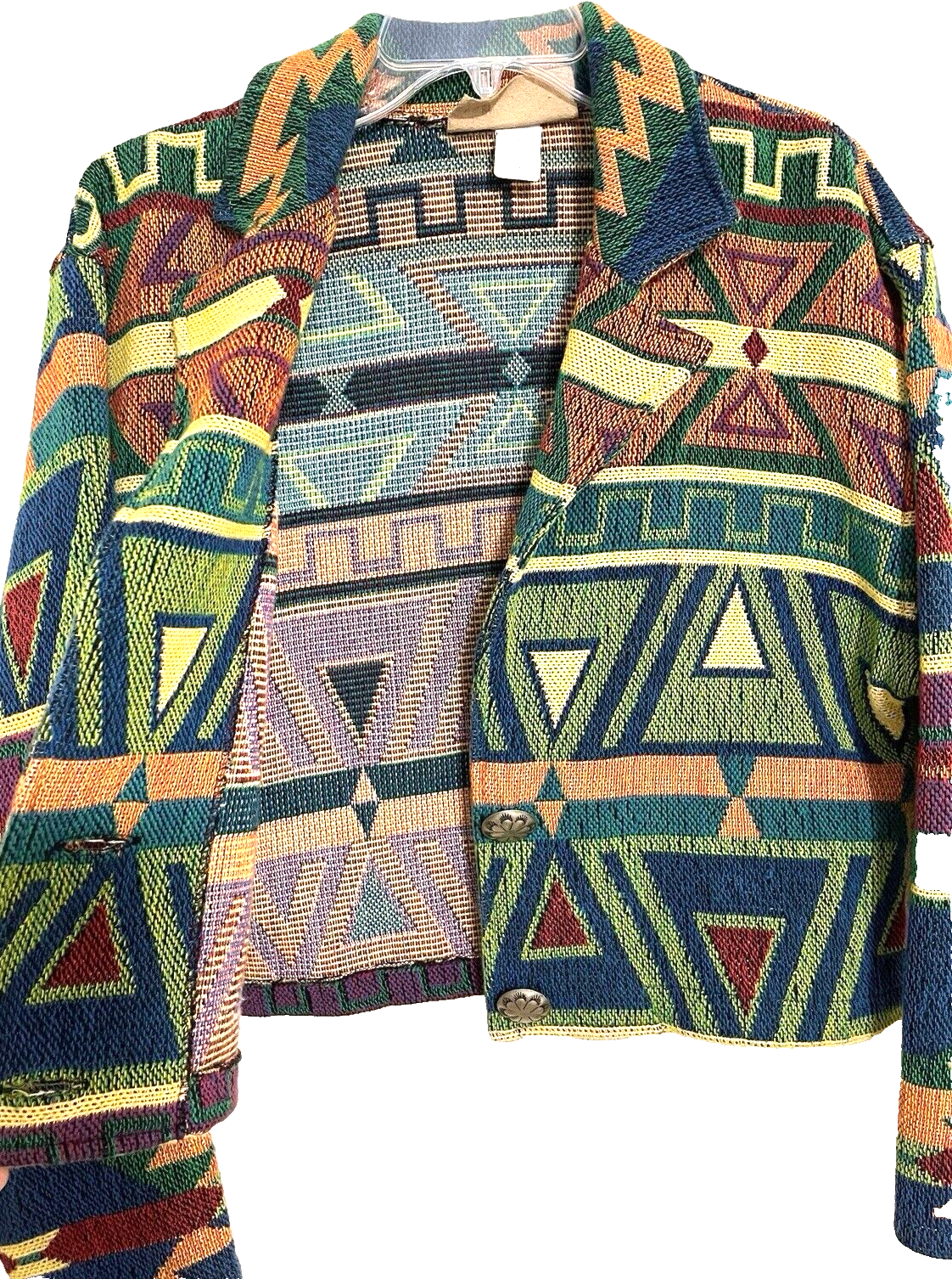 Giacca arazzo pony dipinto vintage donna media geometrica azteca sud ovest USA