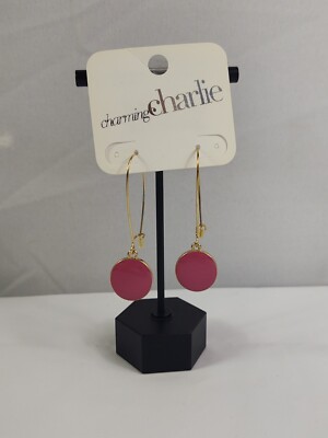 Charming Charlie Drop Dangle Pierced Earrings Gold Tone Candy Coated Dark Pink