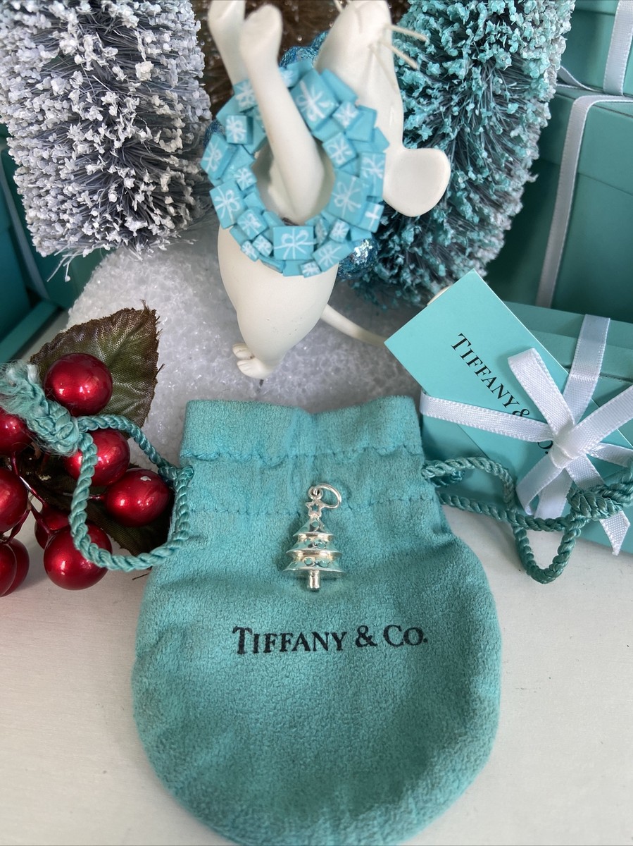 Tiffany&Co. Christmas Charm Tree Blue Enamel Pendant Sterling