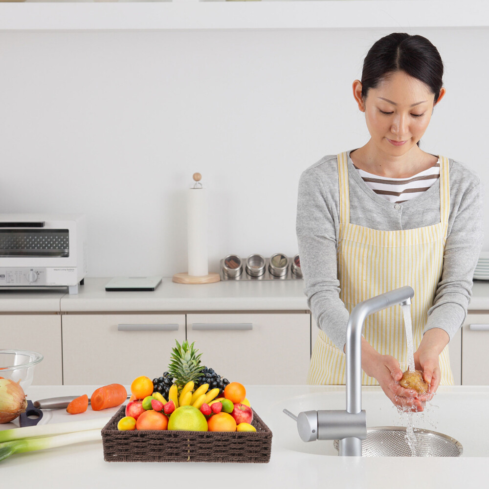 Handwoven Basket Tray Wicker Storage Rustic Sundries Organizer