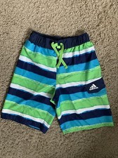 Youth Medium Adidas 9 lined swimsuit striped Blue/Green trunks shorts