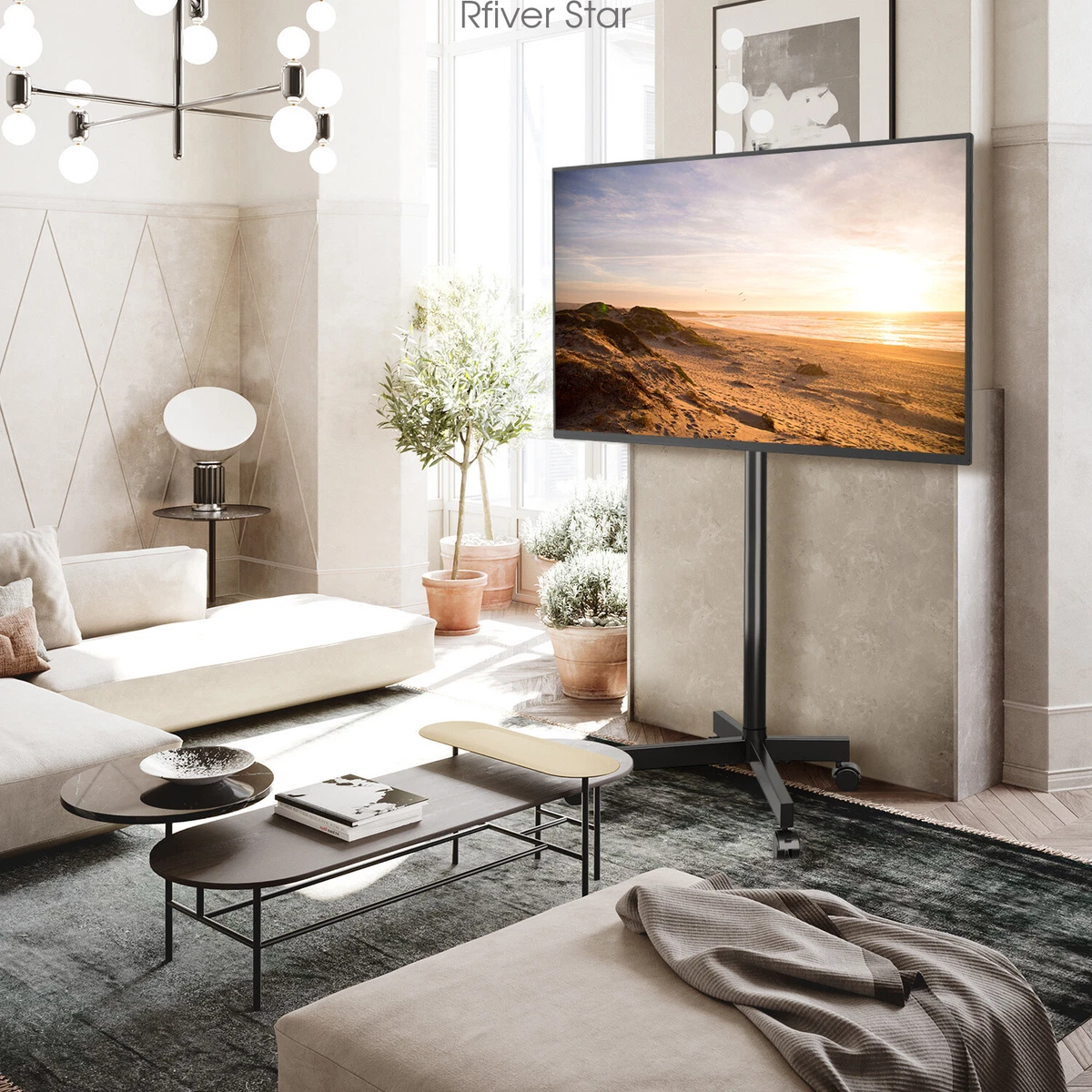 Modern Metal Mobile TV Cart Rolling TV Stand with Shelf for 27