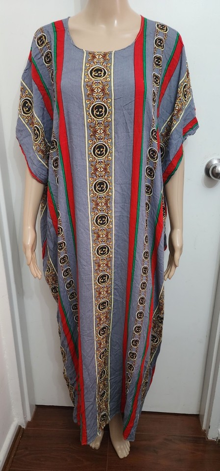Designer Inspired Kaftan Dress Grey Green Black Red Chain Logo Print One Size 