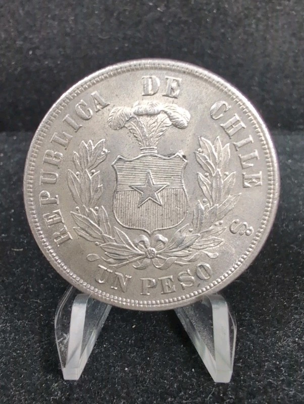 1883 CHILE Silver Peso Large Silver Crown Cleaned #7786