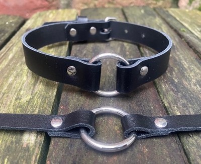 Real leather o-ring choker necklace 10mm or 19mm wide choice of 13 colours