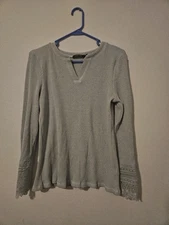 Doe & Rae Long Sleeve Waffle Knit Top, Lace Detailing On Sleeves, Size Large,...