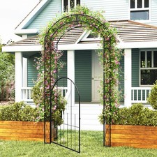 84" Tall Garden Arch with Gate Trellises Metal Arbor for Climbing Plants