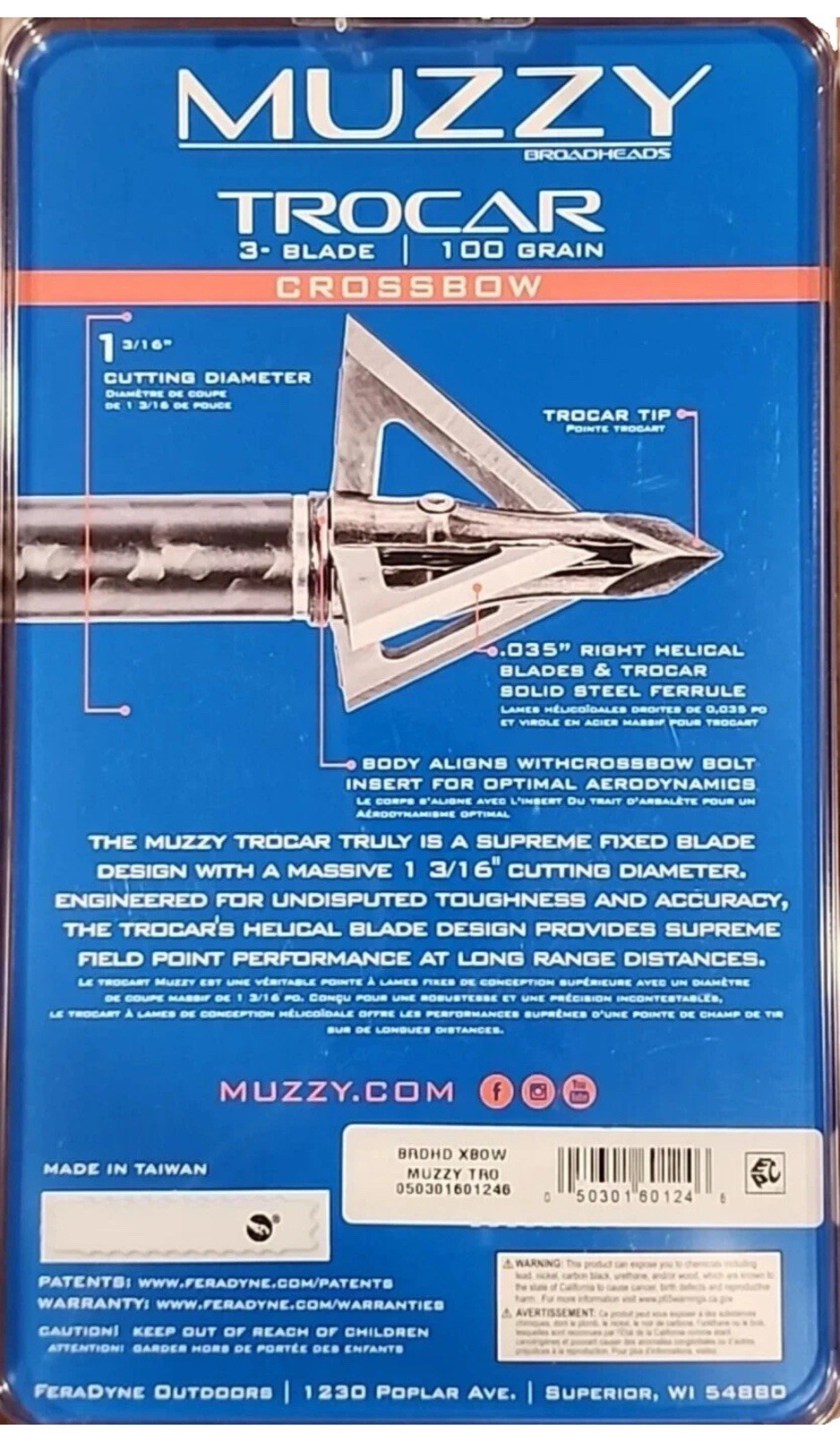 NEW Muzzy Trocar HBX Hybrid Crossbow 4 blade 100 Gr 3 Broadheads expandable