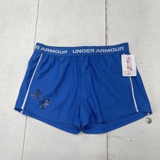 Under Armour Shorts Youth Large Blue Athletic Running Elastic Waistband Logo
