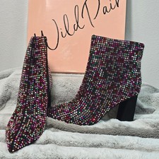 NWB Wild Pair Ingrid Multi color Rhinestone Block Heel Booties Womens 11