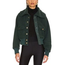 FREE PEOPLE Shasta Cardi Sherpa Bomber Jacket Snap Closure - Evergreen - Medium