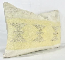 Yellow Beige Decorative Turkish Kilim Lumbar Pillow 16x24 Vintage  Pillow Cover