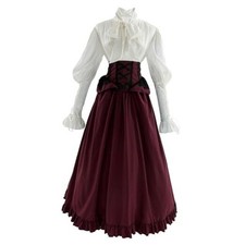 Victorian Dress Women 1800s Edwardian Costume 2-Piece X-Large Red/White