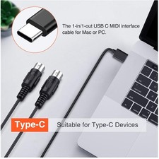 USB C MIDI Cable 6.5ft Black - Professional Studio Cord