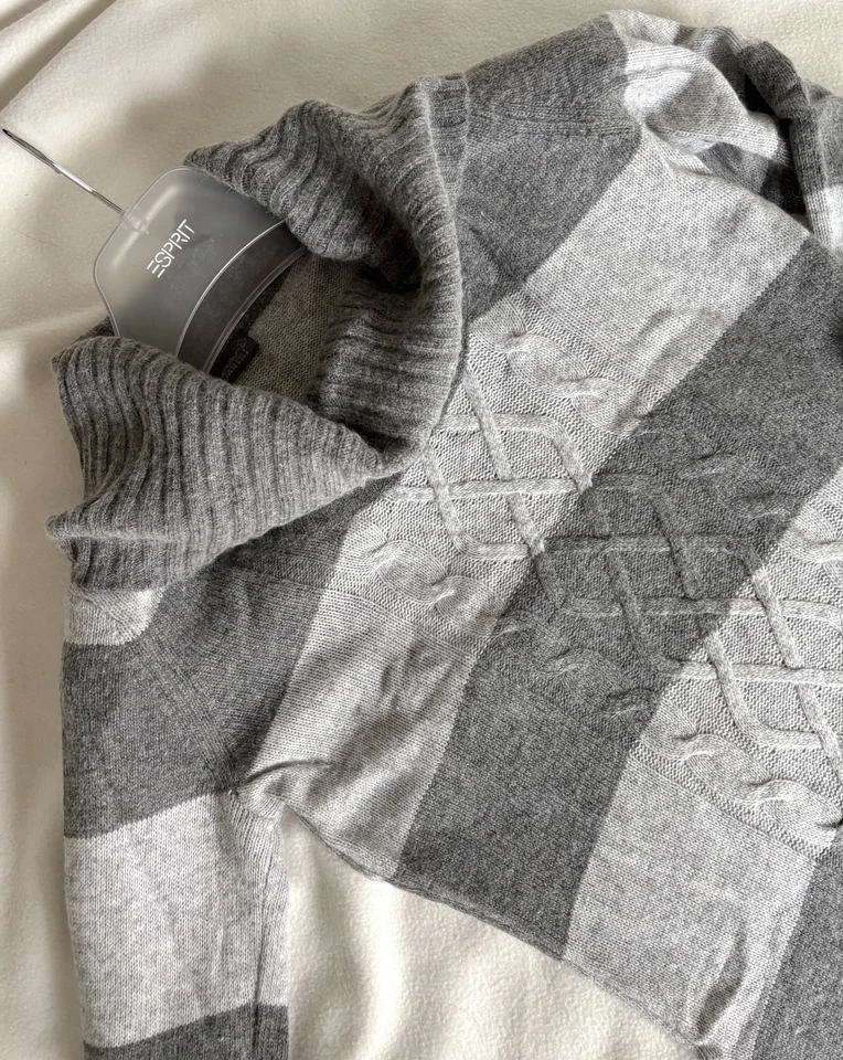 ESPRIT Strickkleid grau melange, Blockstreifen und Zopfmuster, Gr. XS - Bild 2 von 4