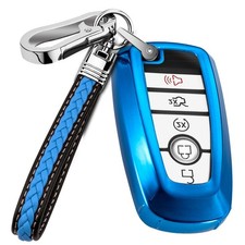 YUBOMT Key Fob Cover for Ford,Soft TPU Shell with Leather Standard, Blue