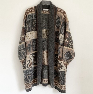 St Michael Strickjacke L Mohair Mix Strick offen Schal lang flauschig Patchwork Herzen