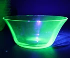 Vtg Uranium Vaseline Green Glass 4.5" wide Custard Berry Bowl Dish Depression