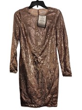 Calvin Klein Rose Gold Sequin Long Sleeve Cocktail Dress  