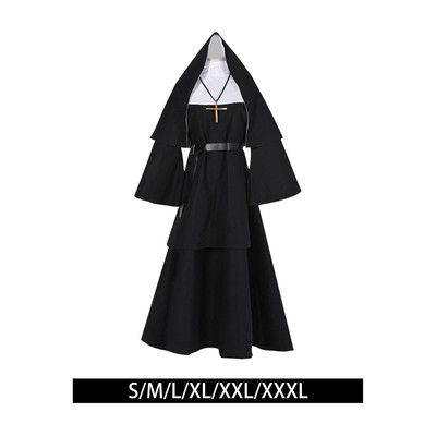 Nonne Kostüm Zubehör schwarz mit Bund Kleidung Halloween Priester Kostüm
