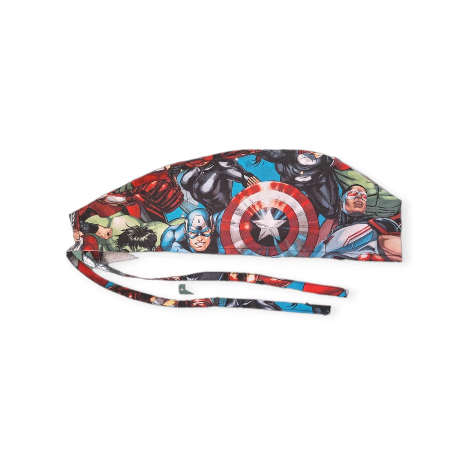 Avengers on Black Tie Back Scrub hat / cap 100% Cotton Surgical Medical hat - Image 3 of 3