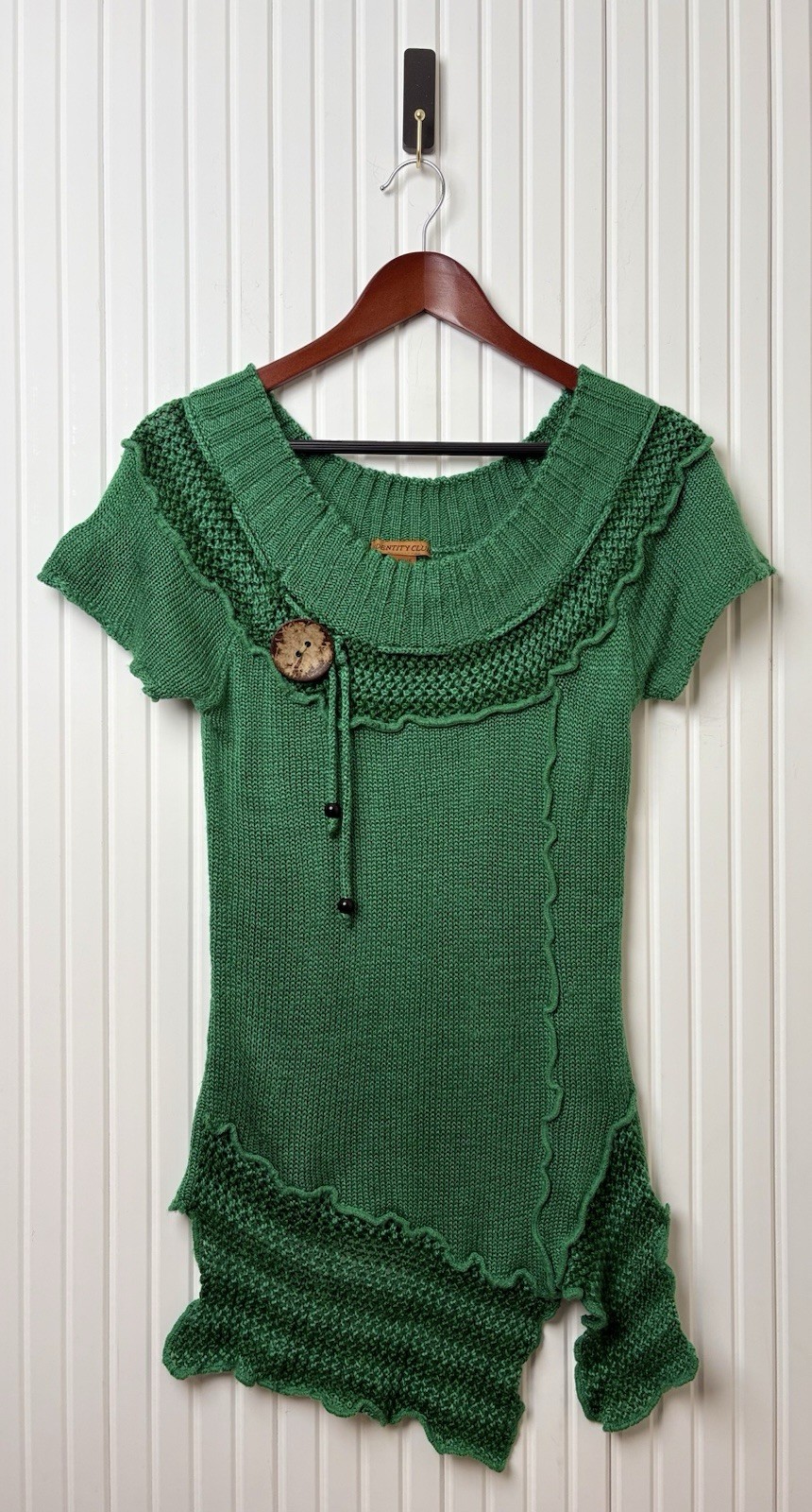 Women’s Y2K Knit Top Asymmetrical Hem Green Size S Whimsical Indie Goblincore