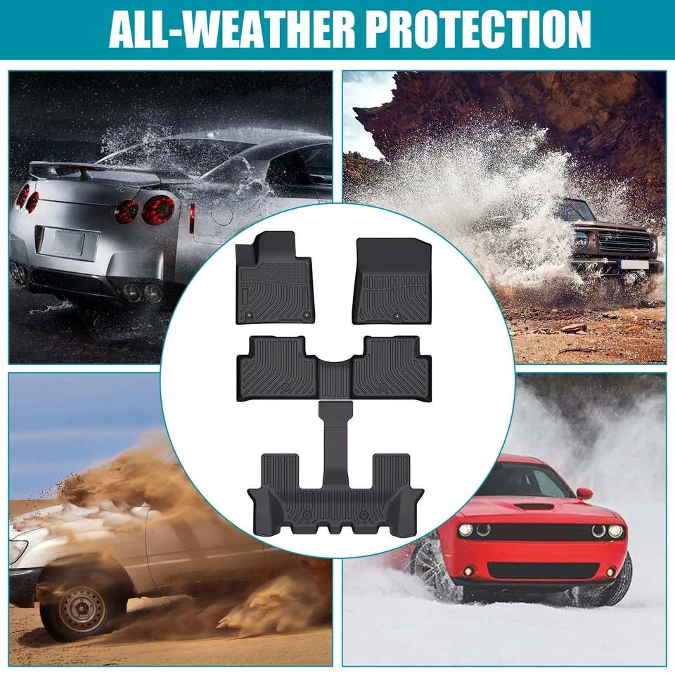 Floor Mats 3 Rows Liner Carpets For 2021-2025 Kia Sorento TPE Rubber All Weather Foto 2 de 4