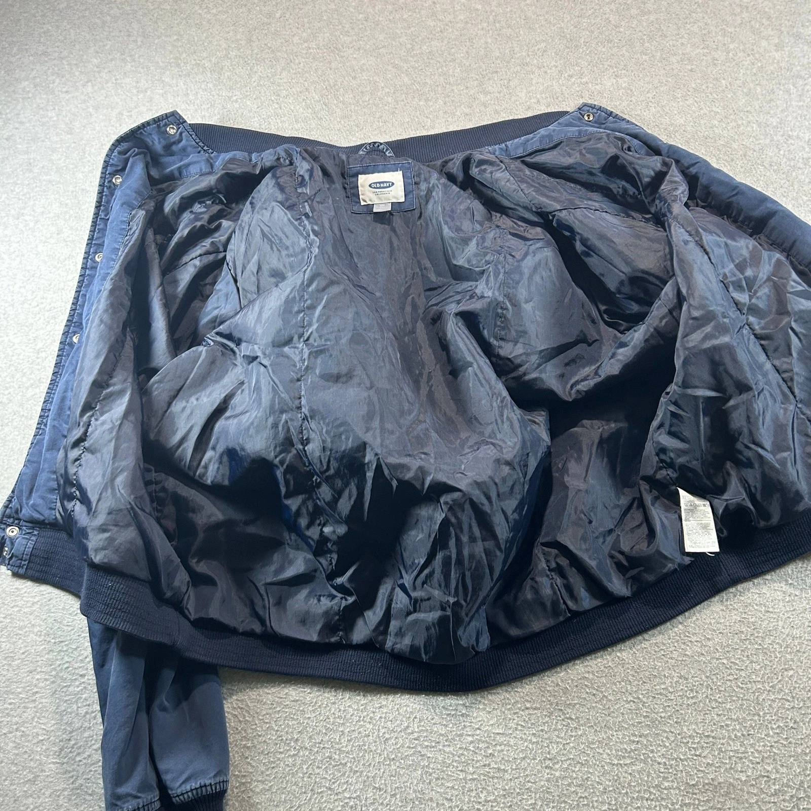 Old Navy Bomber Jacket Mens XXL Blue Varsity Striped Trim Snap Front Outerwear image 6