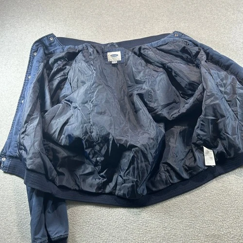 Old Navy Bomber Jacket Mens XXL Blue Varsity Striped Trim Snap Front Outerwear image 6