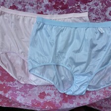 Pair of Big Panties Mushroom Gusset Pink Blue Nylon PANTY Size 12