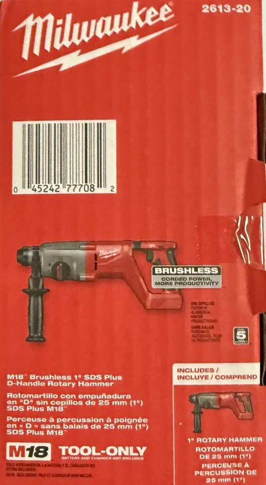 Milwaukee 2613-20 18V Cordless 1" SDS Plus D-Handle Rotary Hammer (T (EZ1006619) - Image 3 of 3