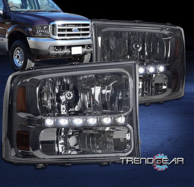 FOR 99-04 FORD F250 F350 SUPER DUTY/00+ EXCURSION LED SMOKE HEADLIGHTS HEADLAMPS