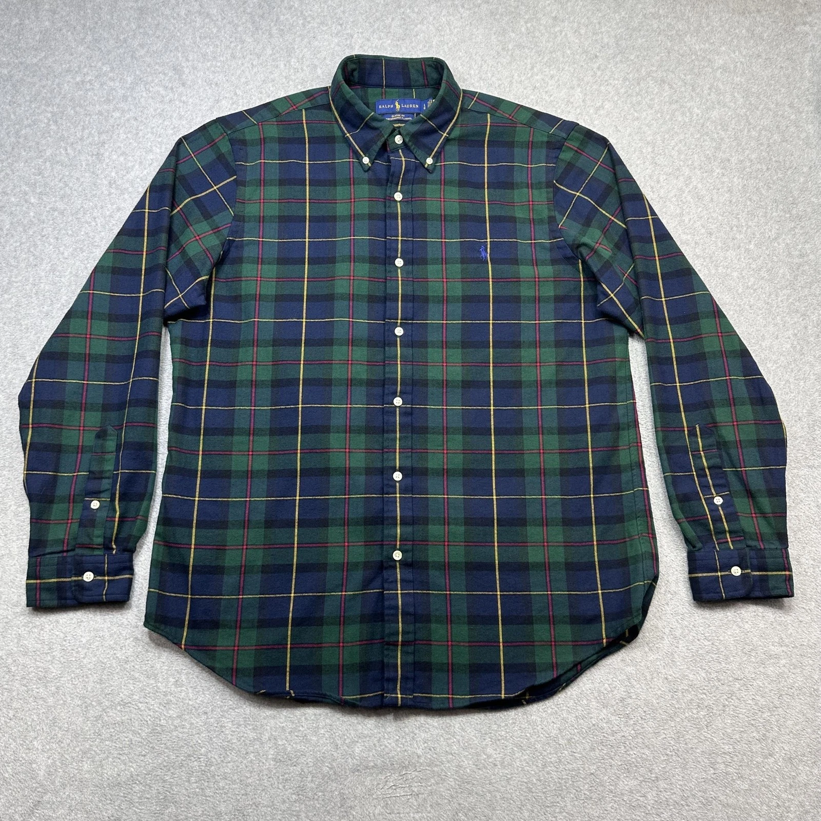 Ralph Lauren Performance Flannel Shirt Mens Large Blue Green Plaid Button Down