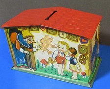 Vintage Blechspardose D.R.G.M. Hexenhaus H&auml;nsel & Gretel, Rotk&auml;ppchen 40er Jahre