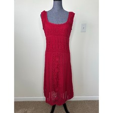 Vintage Y2K Believe Red Crochet Bodycon Fitted Midi Dress Size 10