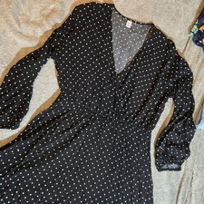Old Navy Black & White Polka Dot Long Sleeve Faux Wrap Dress Large Casual Fem