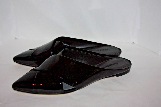 black patent leather slides