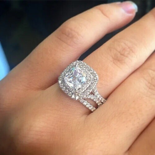 Lab-Created Princess Cut 2.10 Ct Diamond Wedding Ring Set 925 Sterling ...