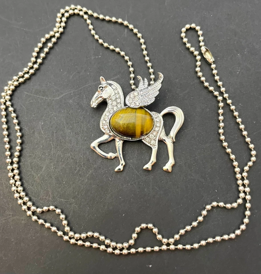 Pegasus Tiger’s Eye & Rhestones 幻想项链 30 英寸球链马术 — 第 2/4 张图片