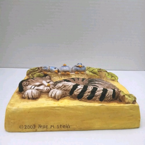 Stone Bunny Telle M Stein Sleeping Kitty Blue Birds 0390 Wall Plaque 2003 8" - Picture 6 of 14