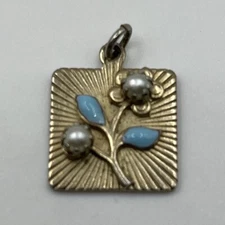 Vintage Emmons MERRY MISS 1959 Pearls Turquoise Square Fluted Pendant Only