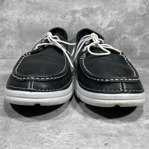Crocs Men's Shoes Loafers Lace Up Boat Shoes Black Leather Size 11 - Picture 2 of 14
