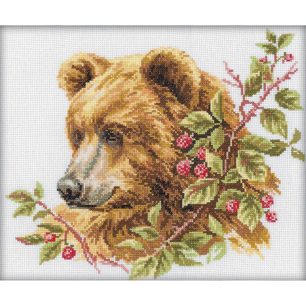 RTO counted Cross Stitch Kit ""Bear And Raspberry"" M110, 30x25 cm, DIY