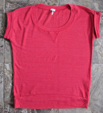 Splendid Women's Medium Tee Shirt Red Cuffed Sleeve Stretchy Boxy Round USA Made